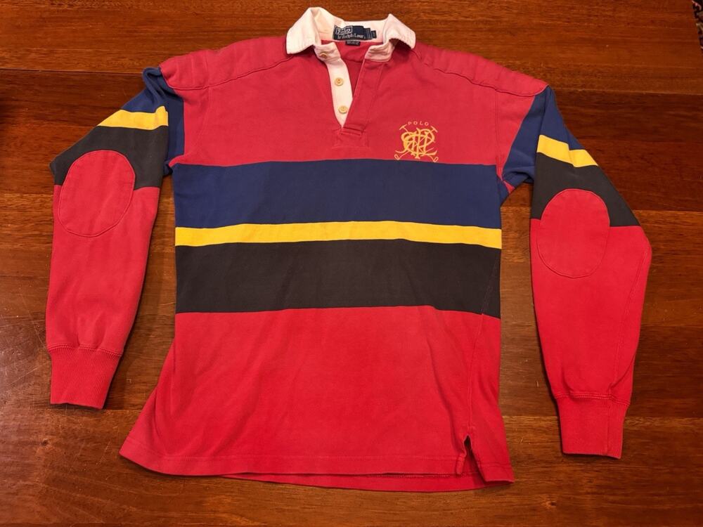 Small Vintage Polo By Ralph Lauren Padded Rugby Shirt Embroidered Crest Repaired